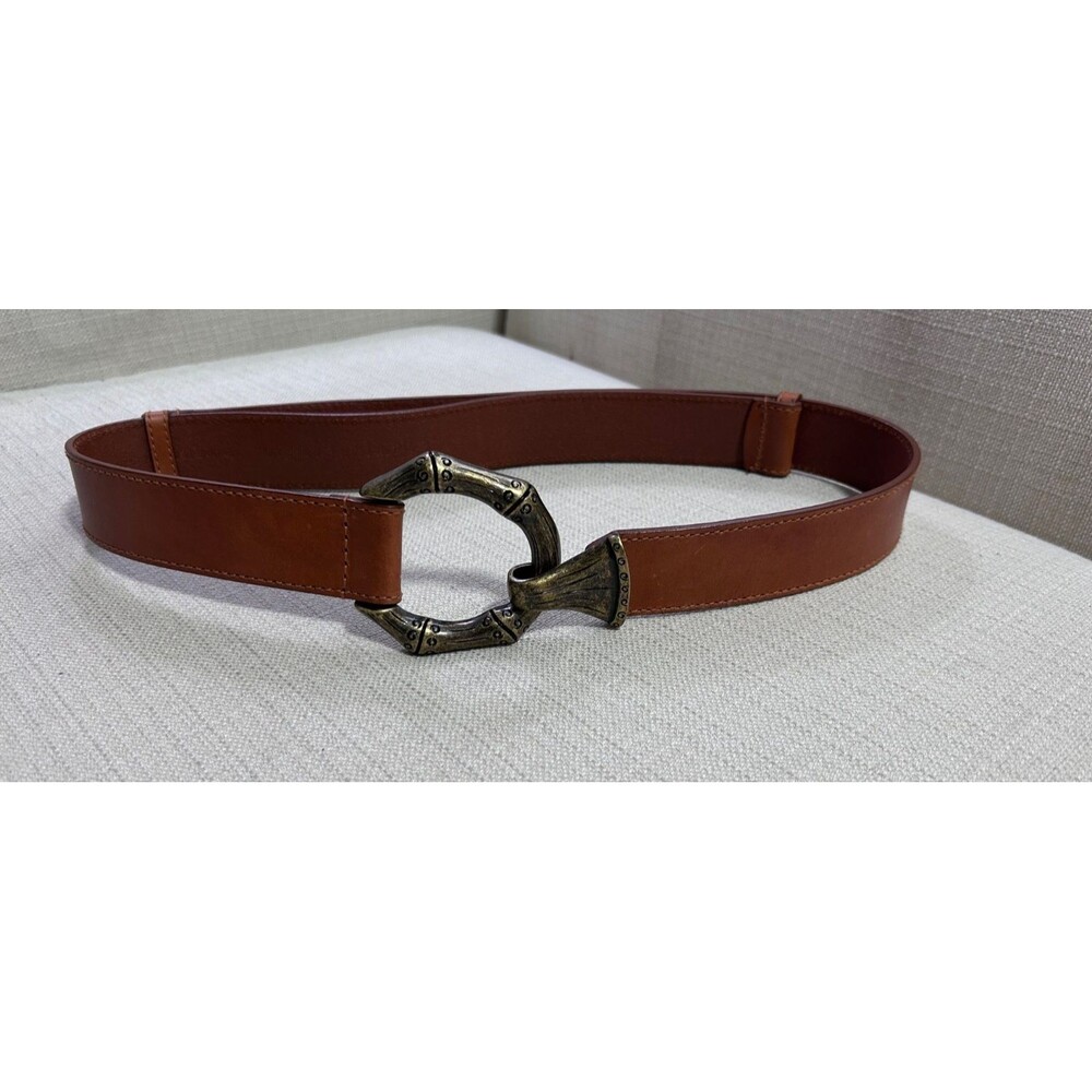 Coldwater Creek Women's sz L/XL Wide brown Adjustable Bronze Hook Leather Belt